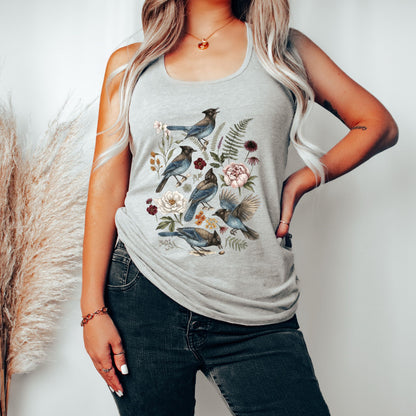 Floral Stellers Jay Bluejay Bird Racerback Tank Top