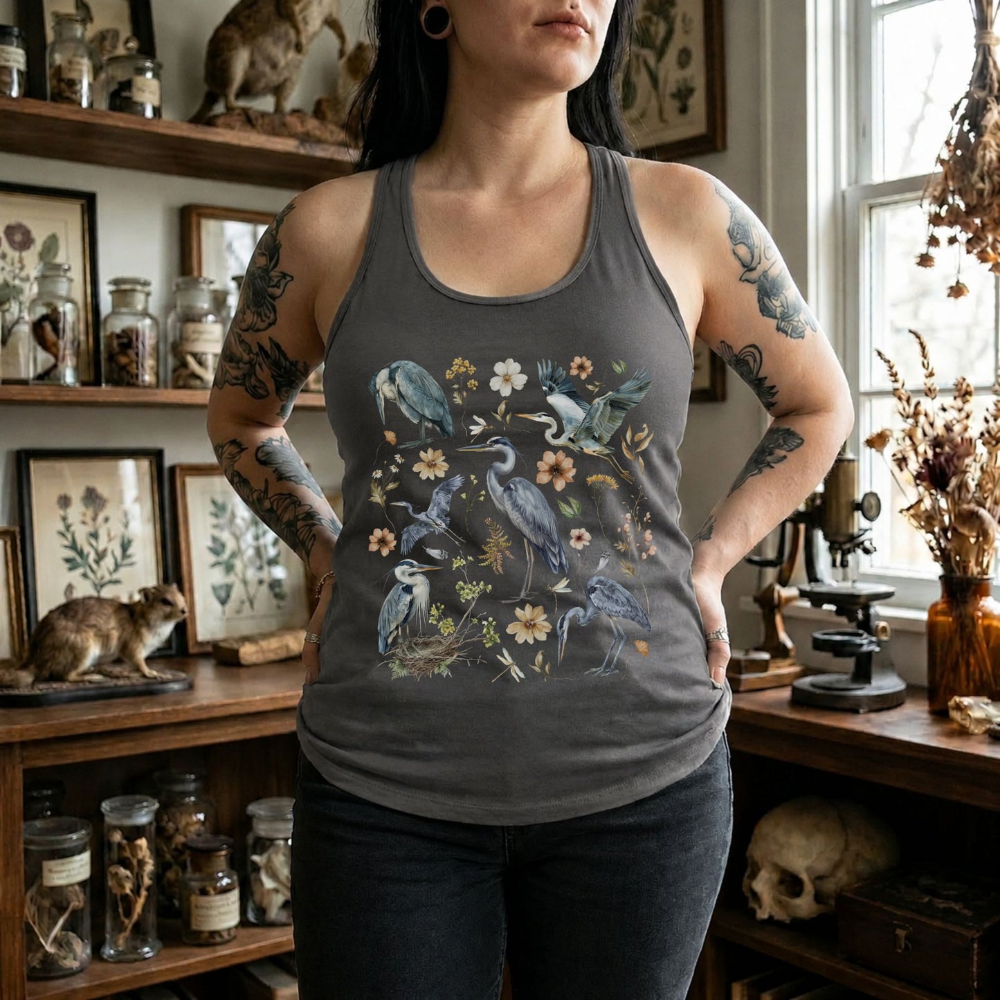 Blue Heron Birds Racerback Tank Top