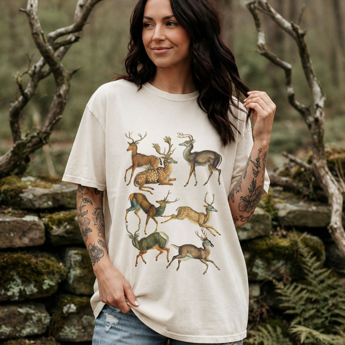 Vintage Deer Woodland Wildlife Graphic T-Shirt