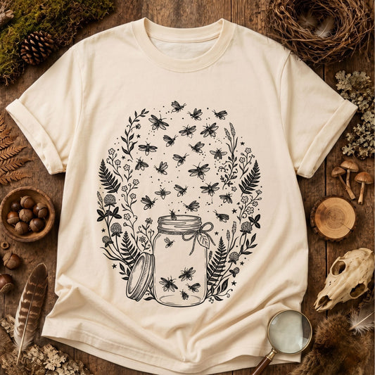 Linocut Fireflies Graphic T-Shirt