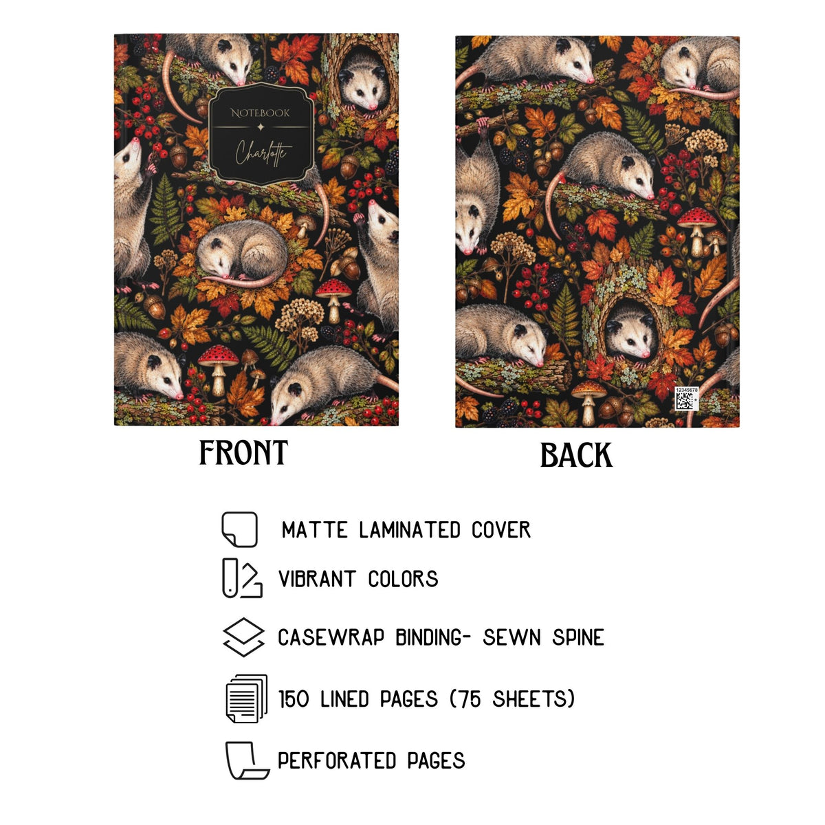 Autumn Opossum Hardcover Lined Journal