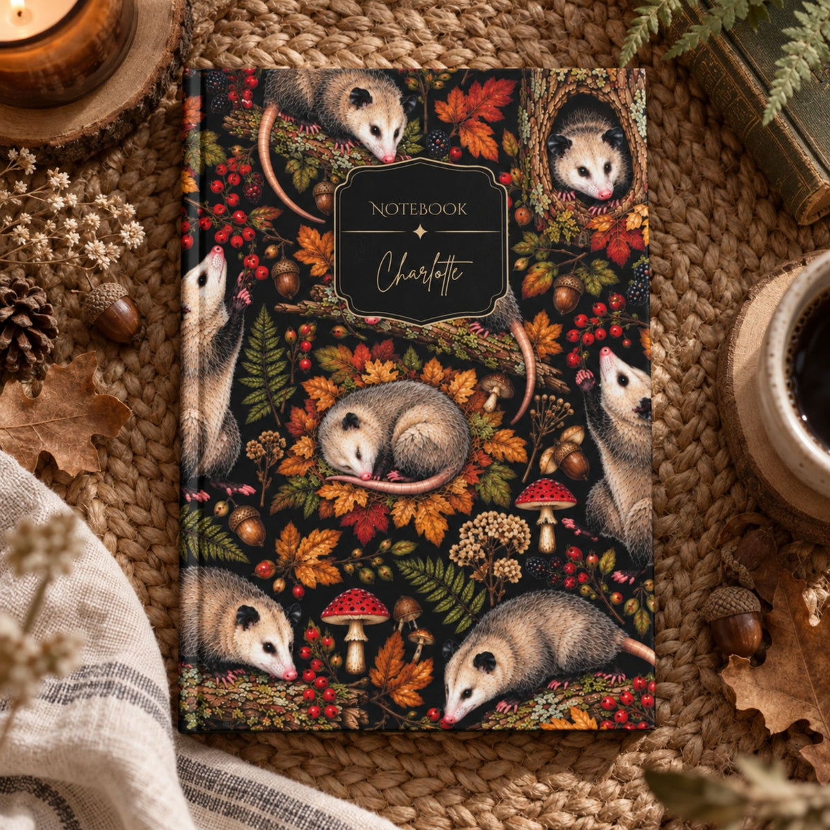 Autumn Opossum Hardcover Lined Journal