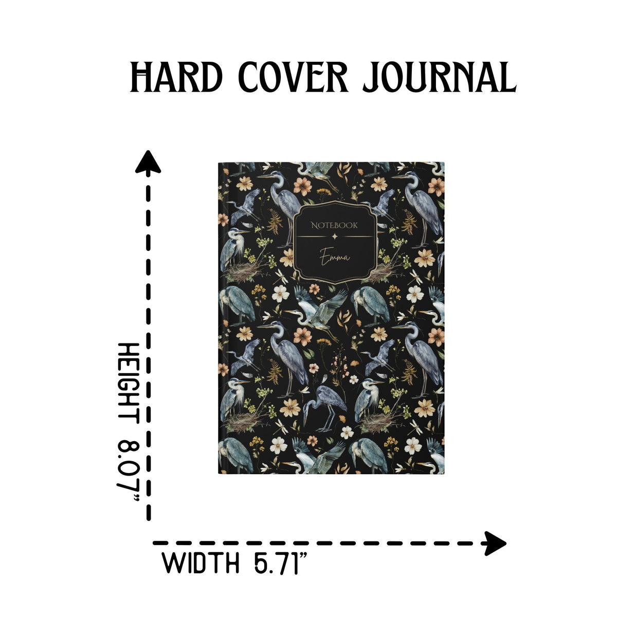 Watercolor Heron Hardcover Lined Journal