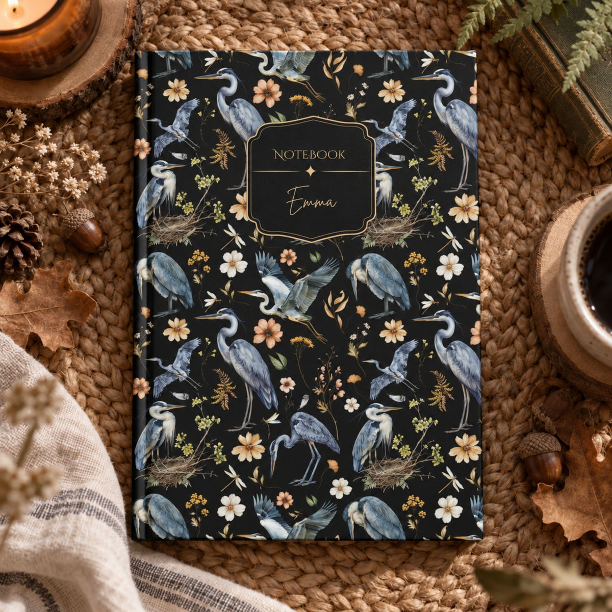 Watercolor Heron Hardcover Lined Journal