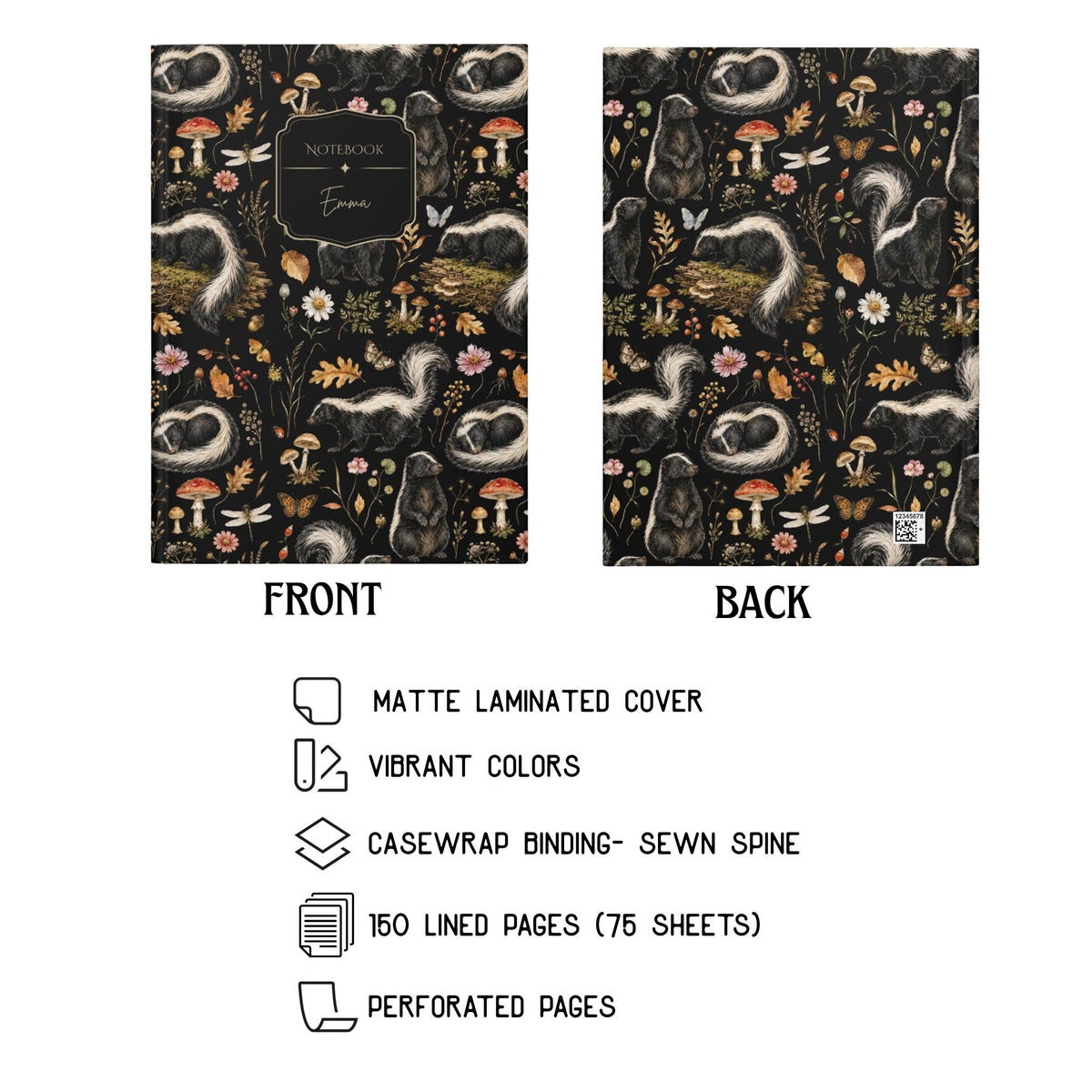 Botanical Skunk Hardcover Lined Journal