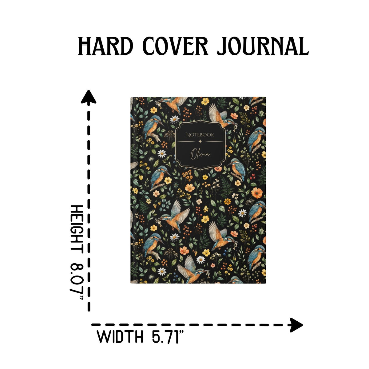 Floral Kingfisher Bird Hardcover Lined Journal