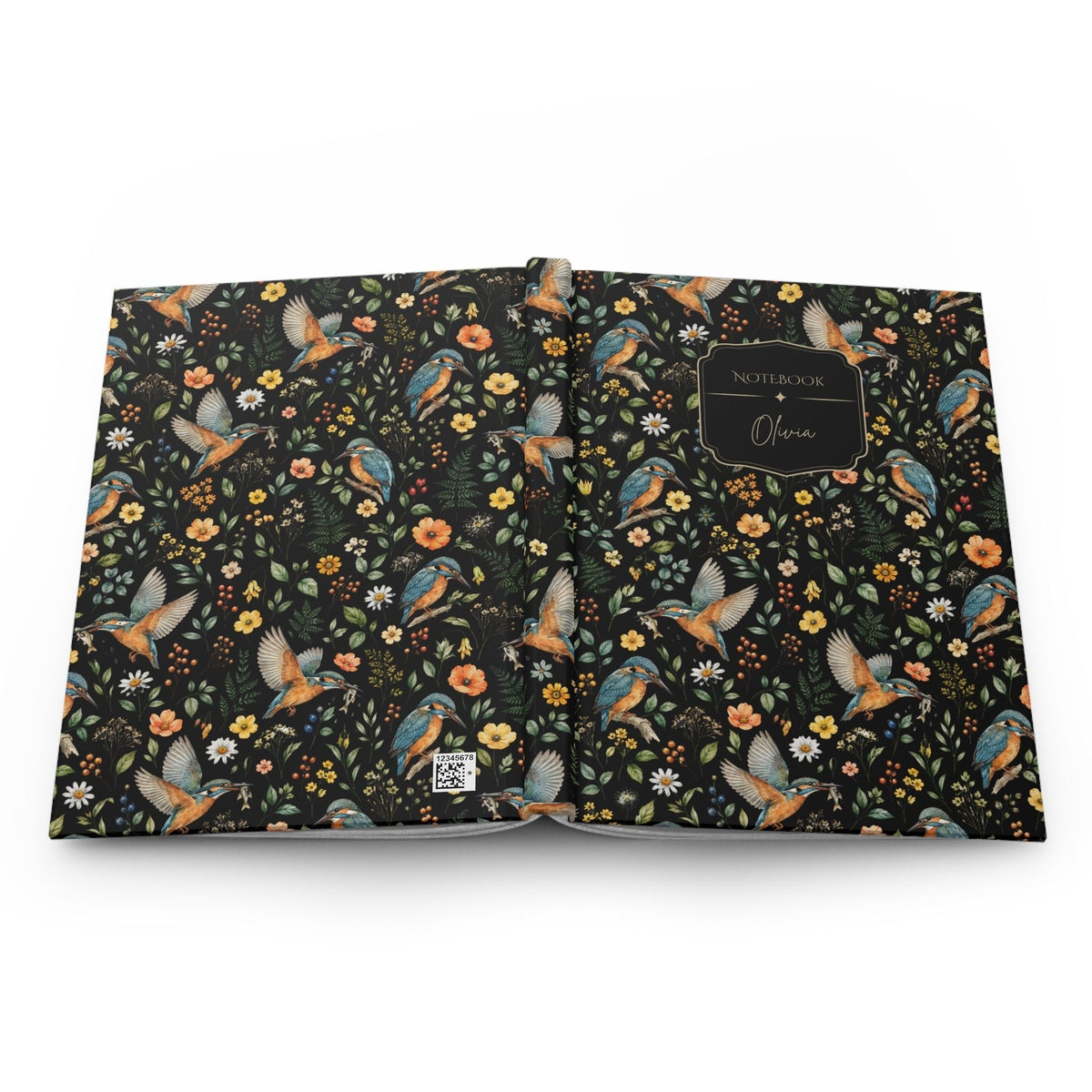 Floral Kingfisher Bird Hardcover Lined Journal