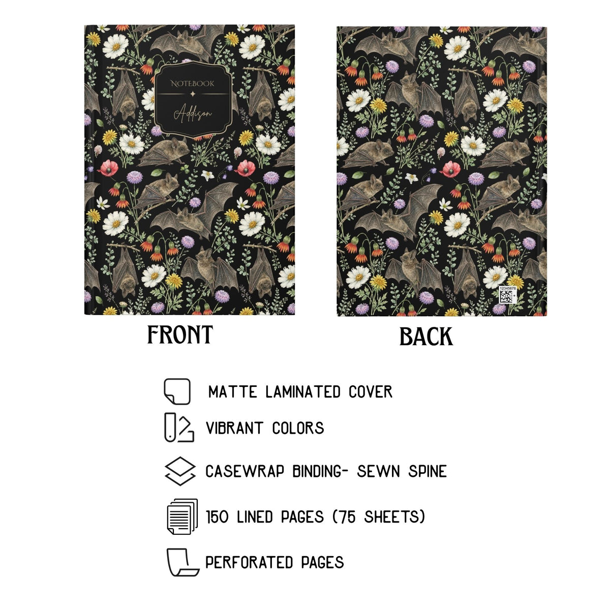 Wildflower Bats Hardcover Lined Journal