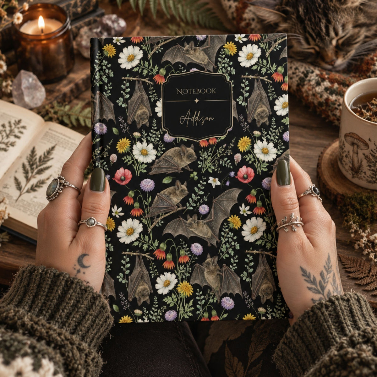 Wildflower Bats Hardcover Lined Journal
