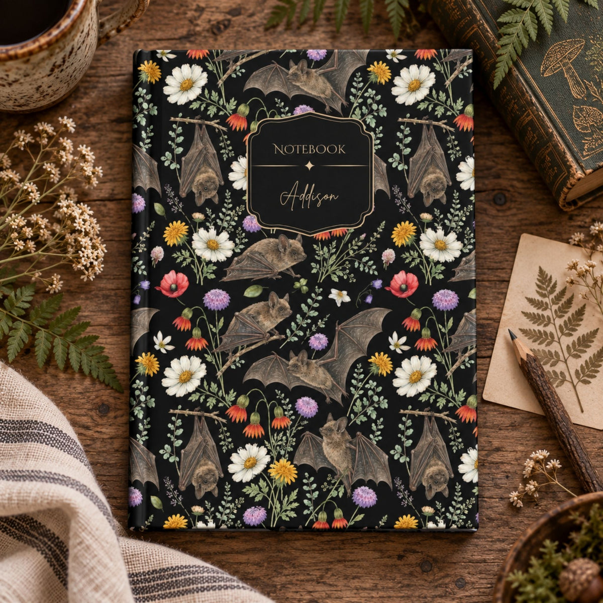 Wildflower Bats Hardcover Lined Journal