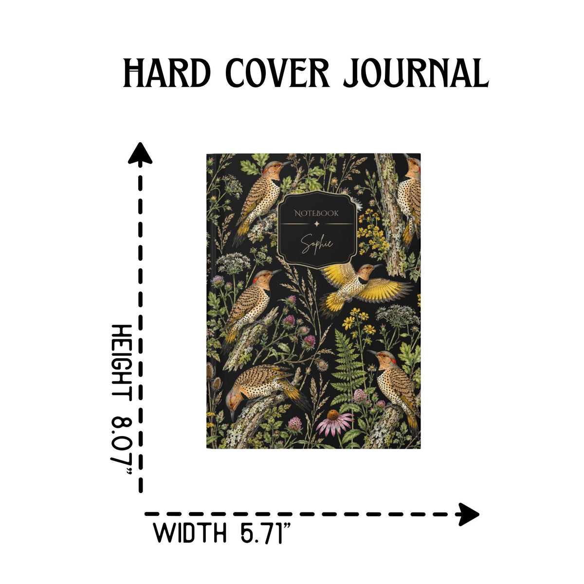 Botanical Northern Flicker Birds Hardcover Lined Journal