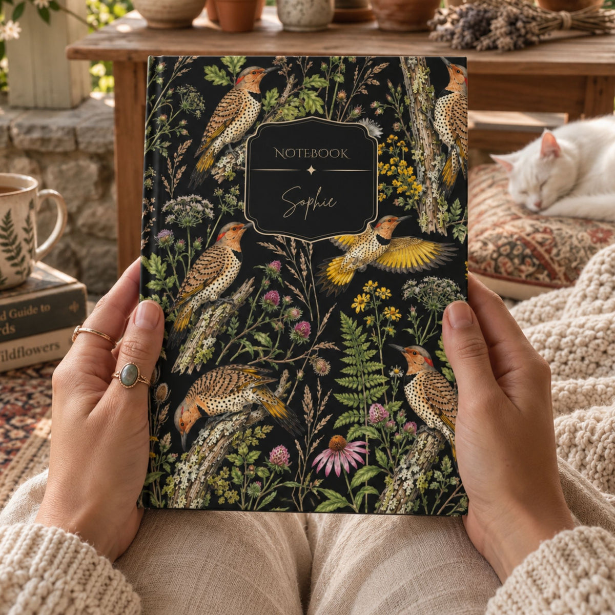 Botanical Northern Flicker Birds Hardcover Lined Journal