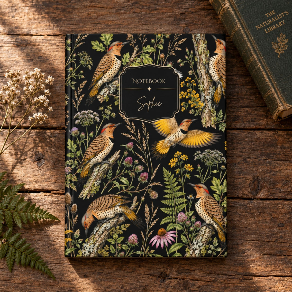 Botanical Northern Flicker Birds Hardcover Lined Journal