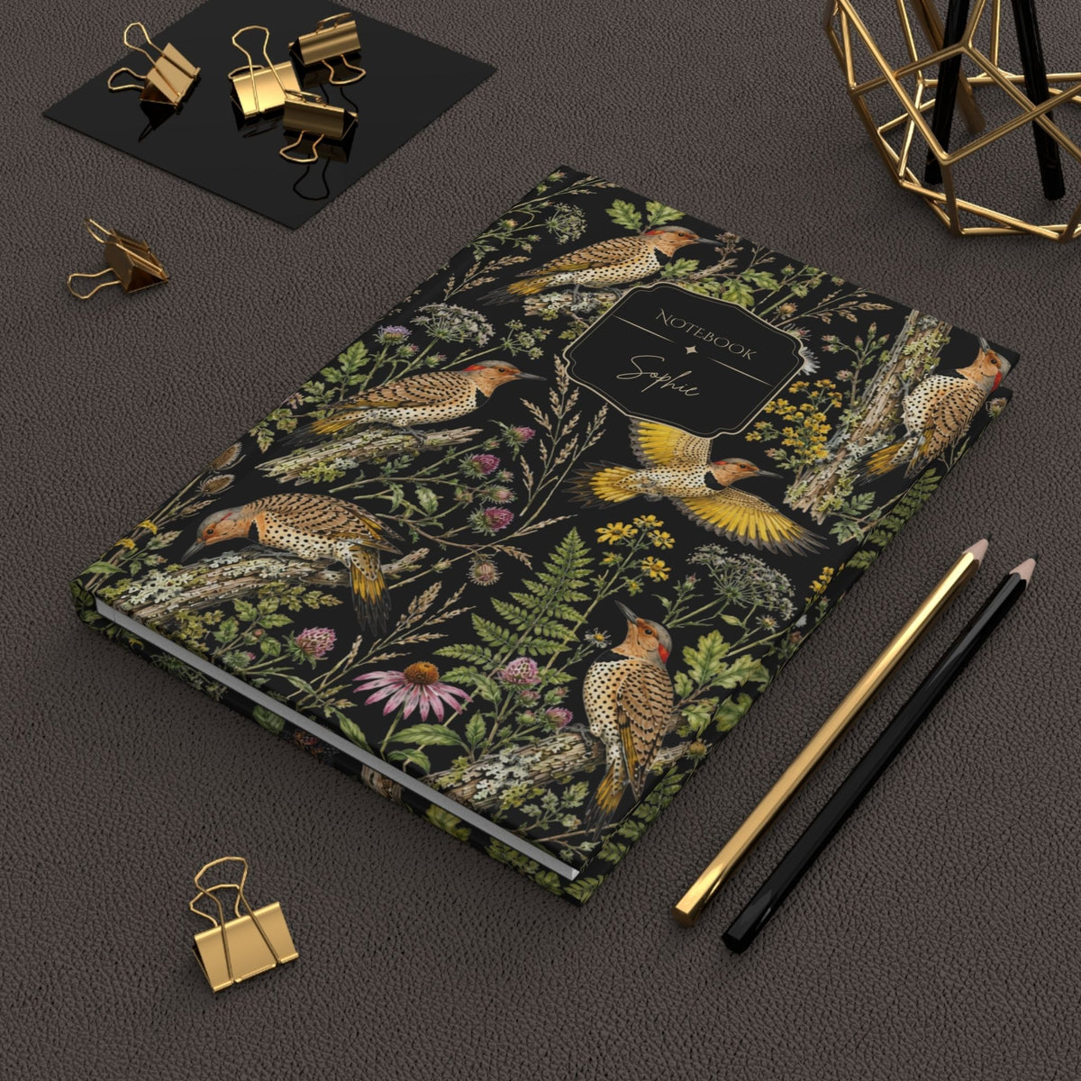 Botanical Northern Flicker Birds Hardcover Lined Journal