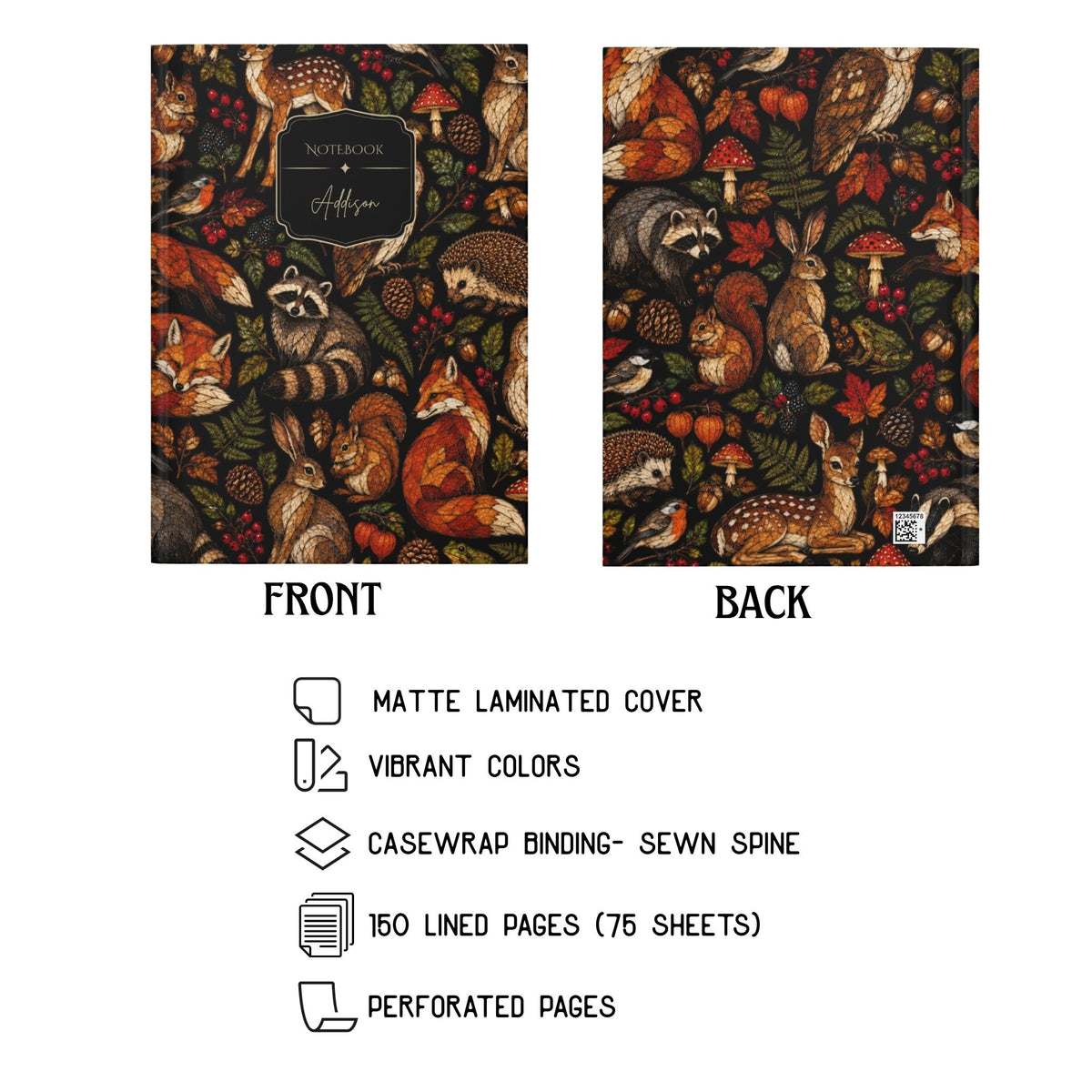 Woodland Animals Mosaic Hardcover Lined Journal