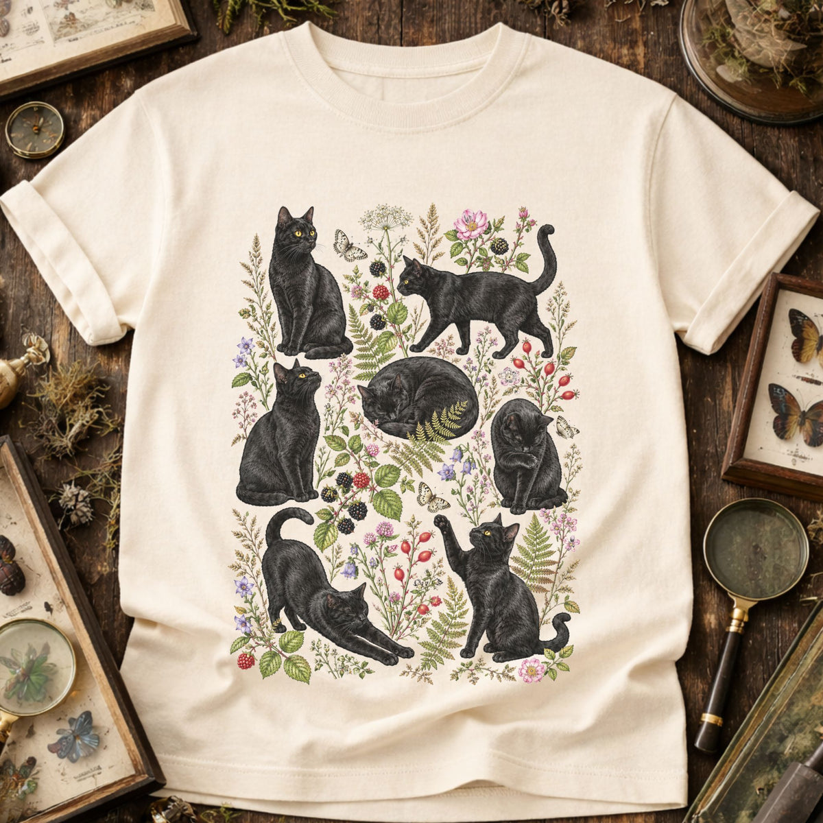 Black Cat Wildflower T-Shirt