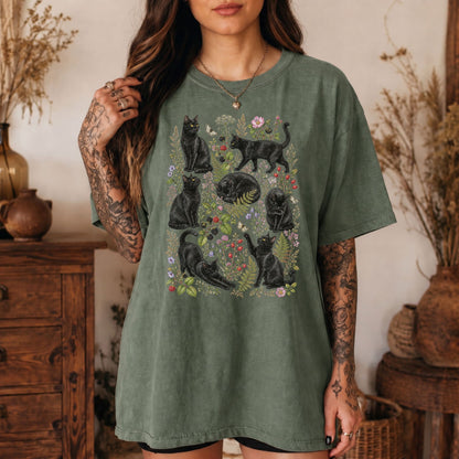 Black Cat Wildflower T-Shirt