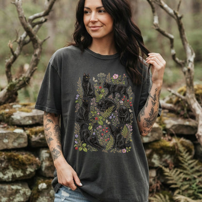 Black Cat Wildflower T-Shirt