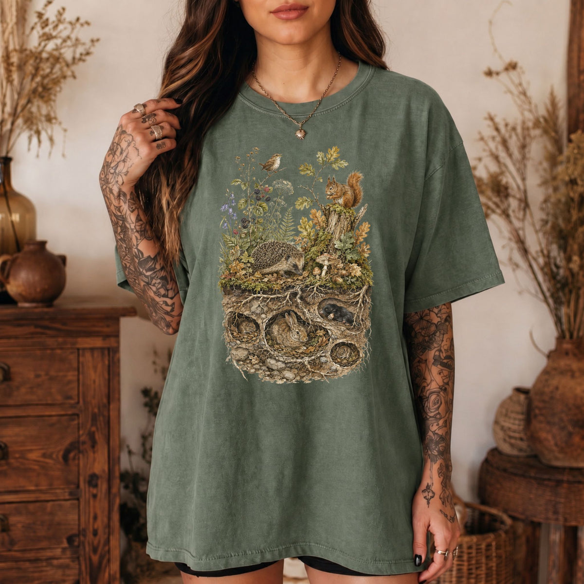 Woodland Animals Retro Nature T-Shirt