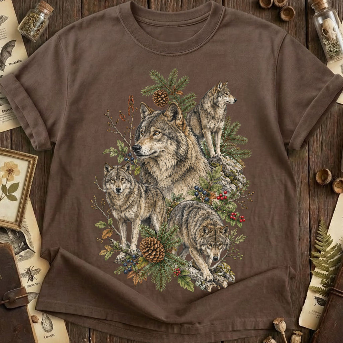 Wolf Pack Wildlife Collage T-Shirt