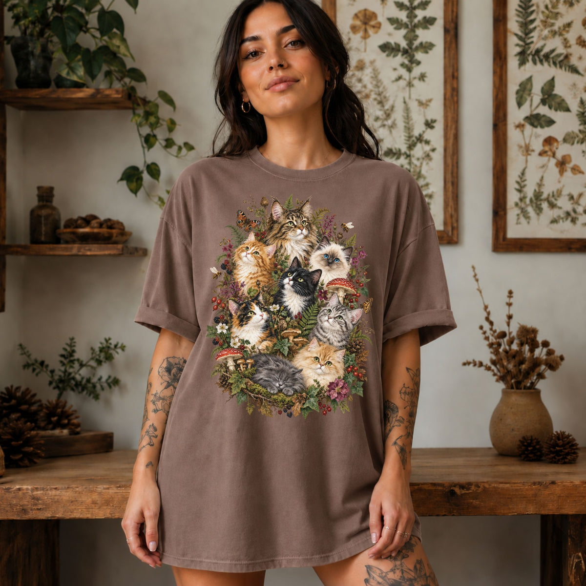 Woodland Cats Collage T-Shirt