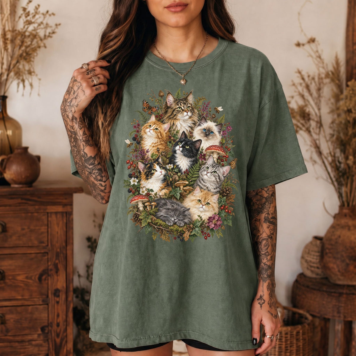 Woodland Cats Collage T-Shirt
