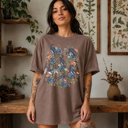 Floral Blue Heron T-Shirt
