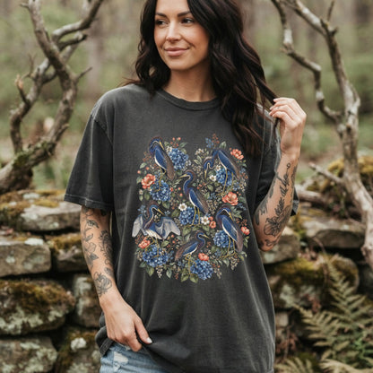 Floral Blue Heron T-Shirt
