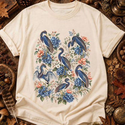 Floral Blue Heron T-Shirt