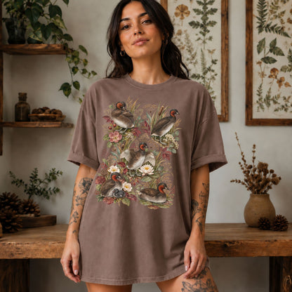 Little Greb Duck Wetland Floral T-Shirt