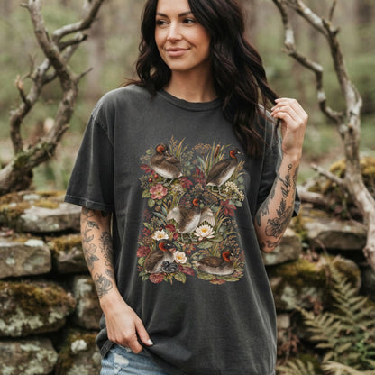 Little Greb Duck Wetland Floral T-Shirt