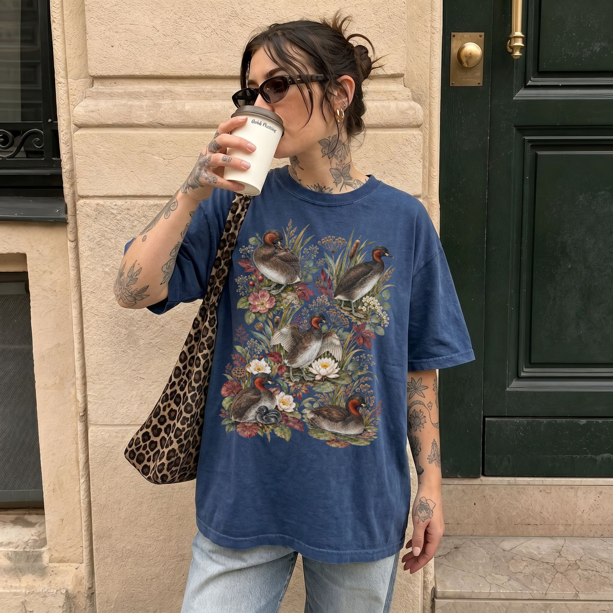 Little Greb Duck Wetland Floral T-Shirt