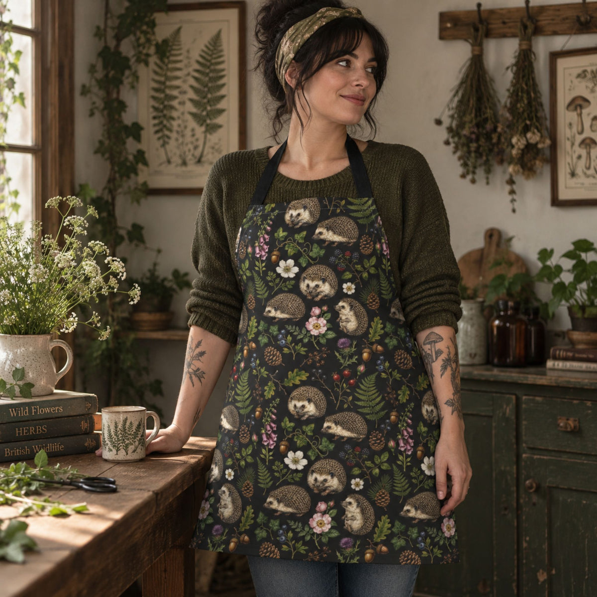 Garden Hedgehogs Floral Apron