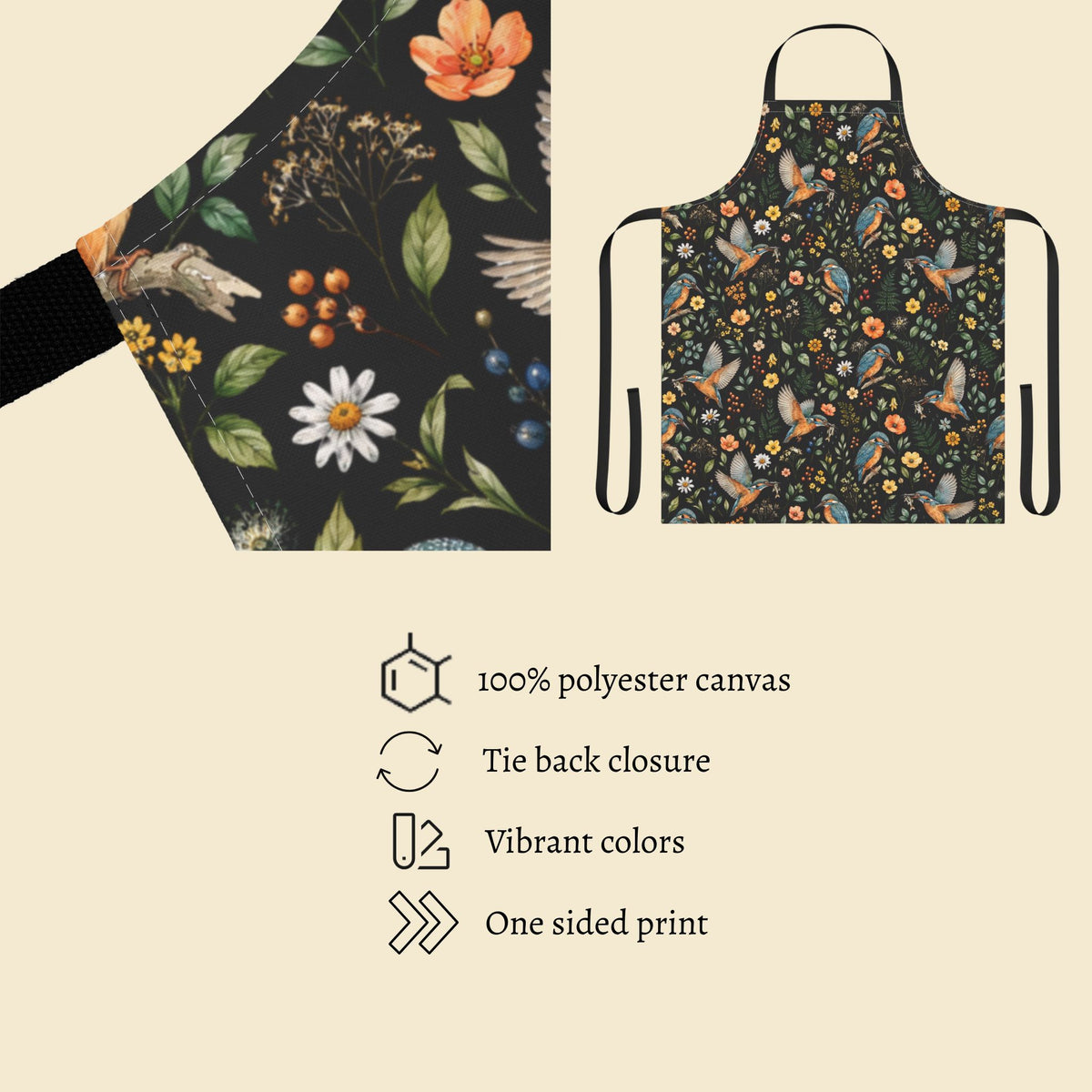 King Fisher Botanical BIrds Apron