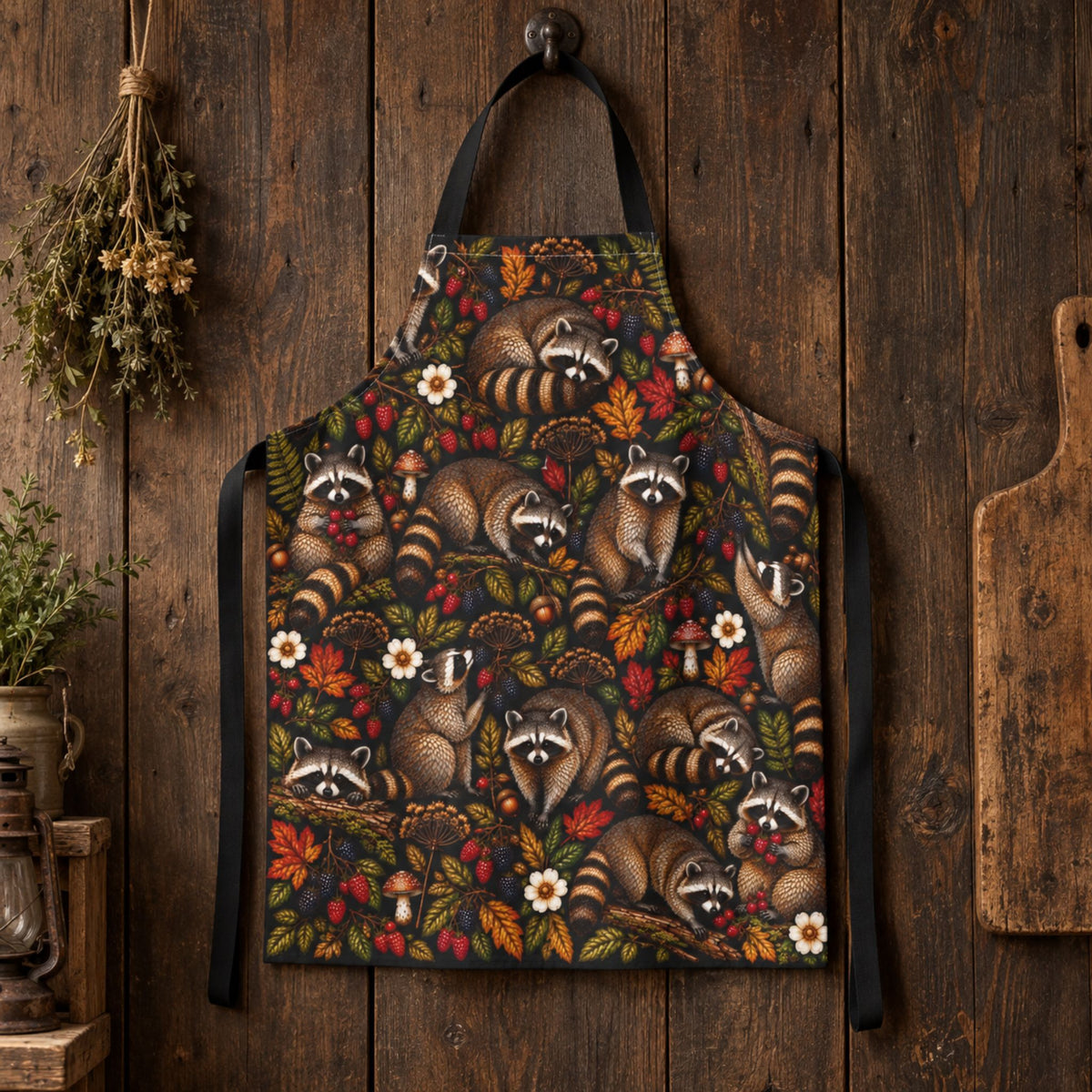 Mosaic Woodland Raccoons Apron