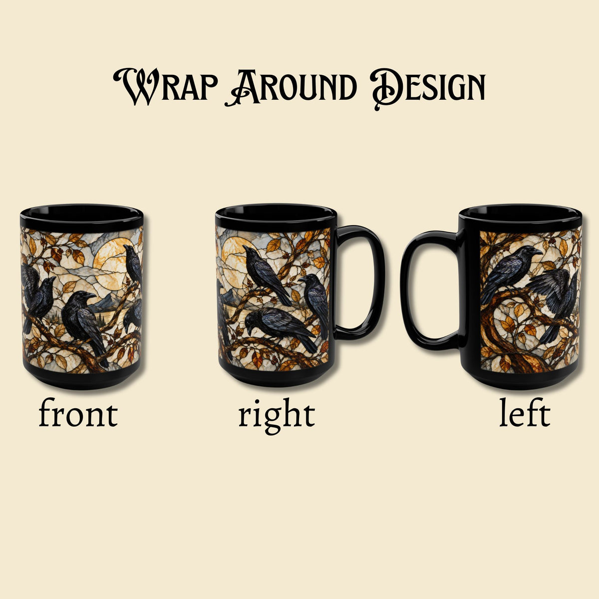 Crows Faux Stained Glass 15 Ounce Mug