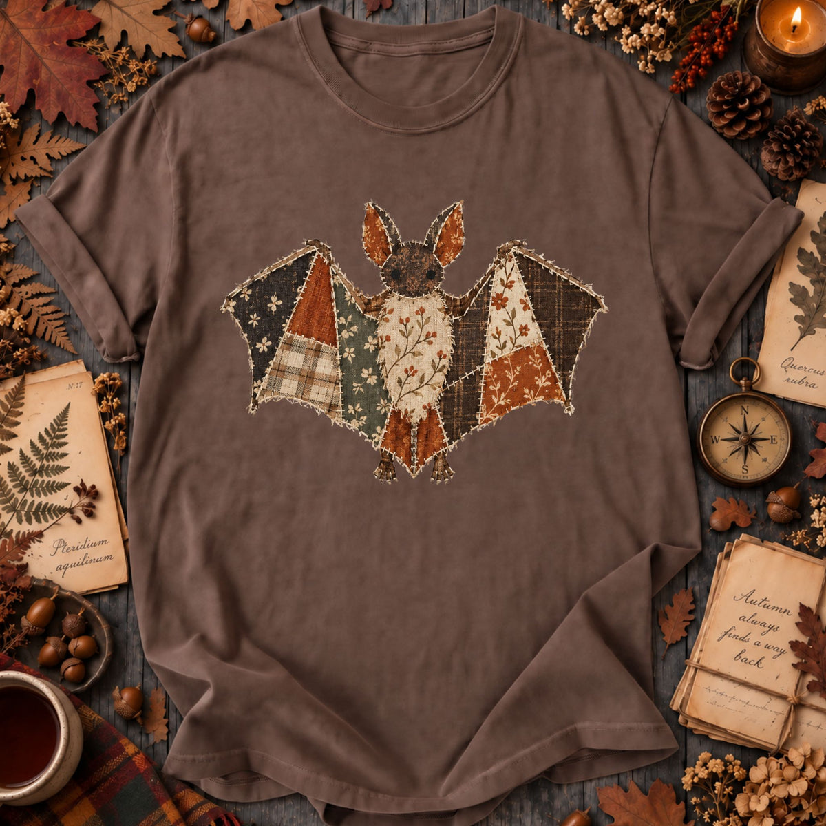 Faux Patchwork Fall Bat T-Shirt