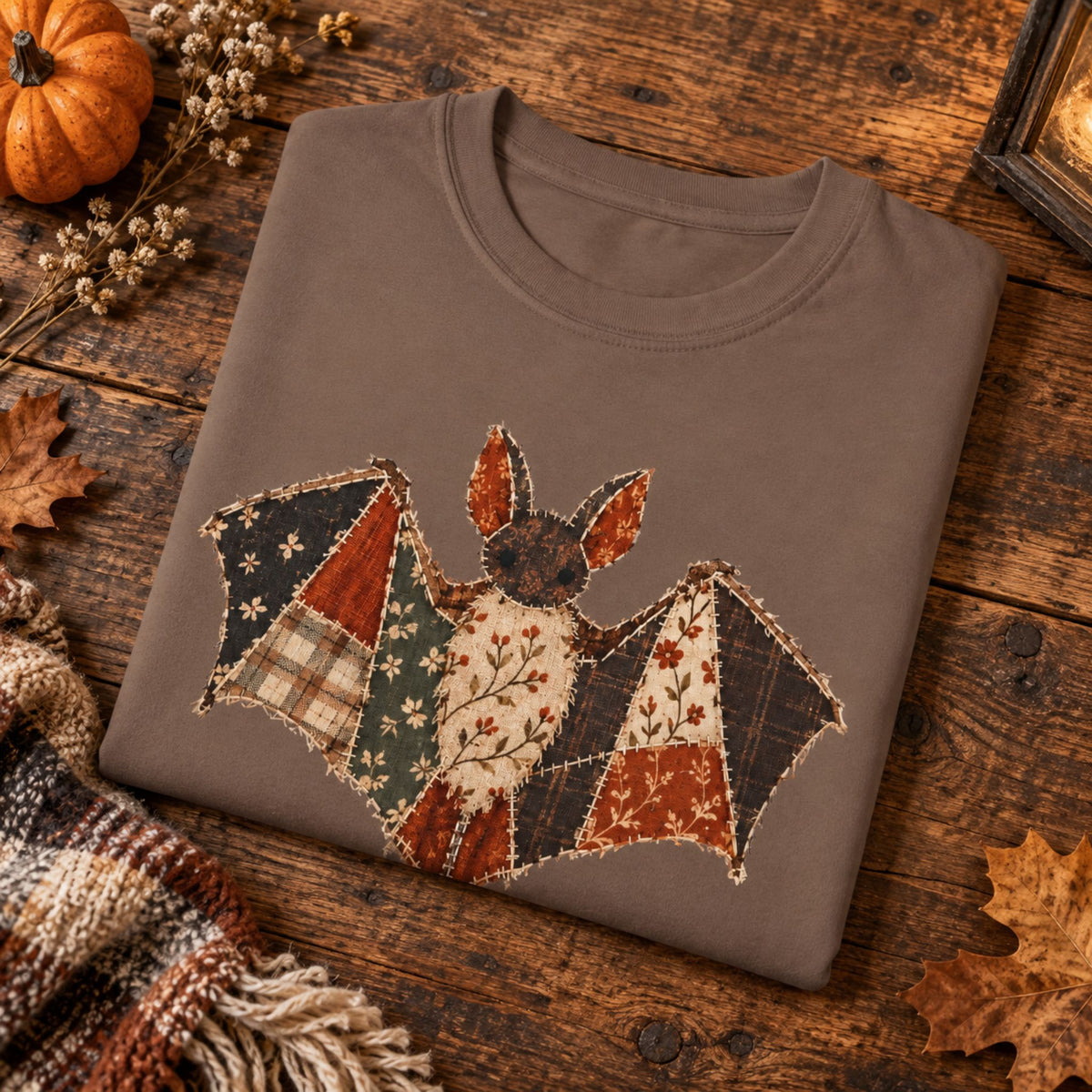Faux Patchwork Fall Bat T-Shirt