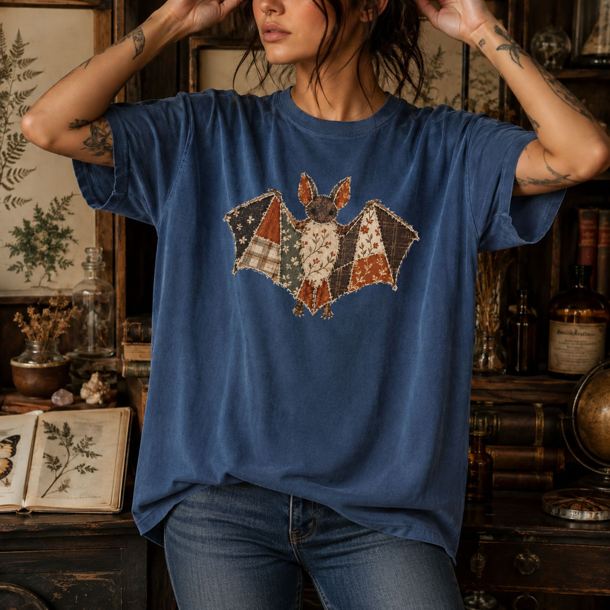 Faux Patchwork Fall Bat T-Shirt