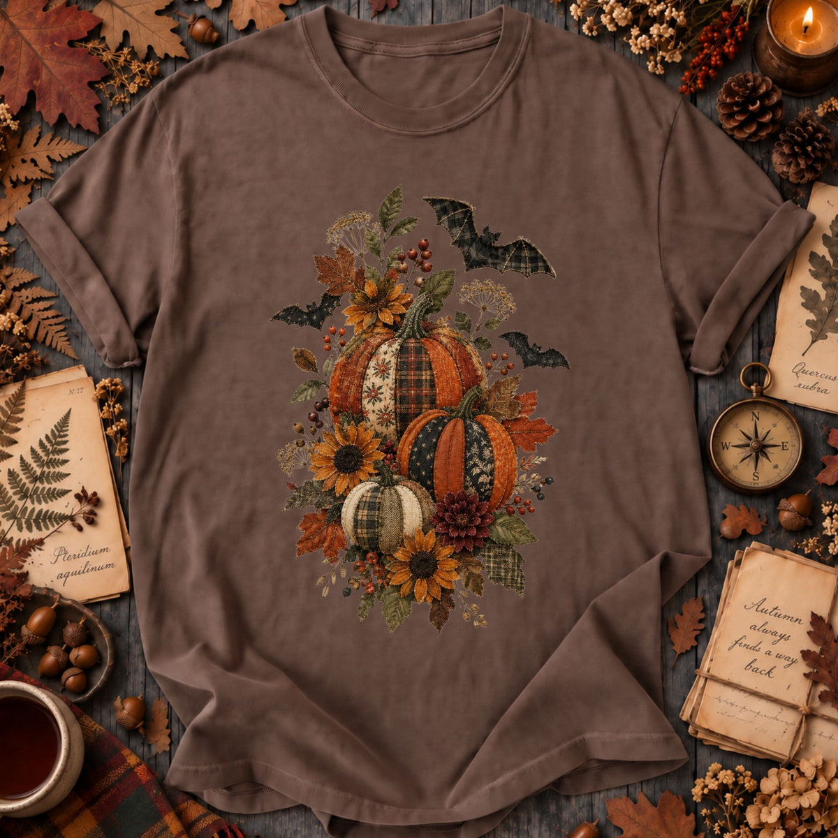 Faux Patchwork Fall Pumpkins T-Shirt