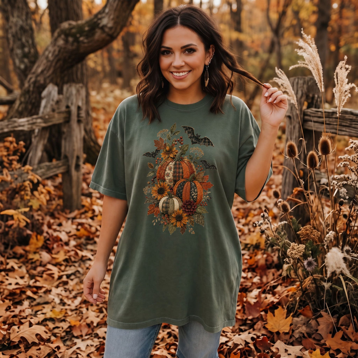 Faux Patchwork Fall Pumpkins T-Shirt
