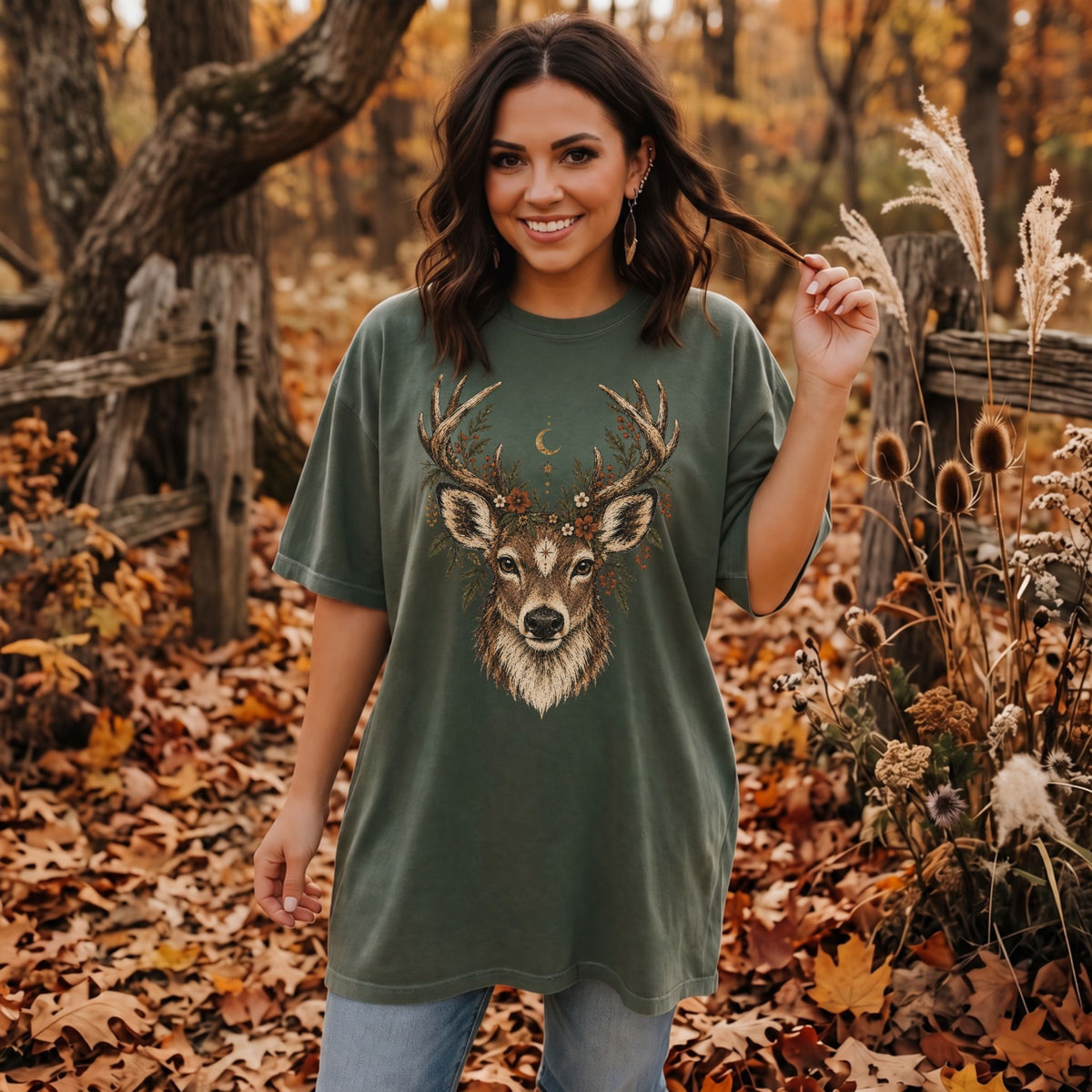 Deer Celestial Woodland Autumn T-Shirt