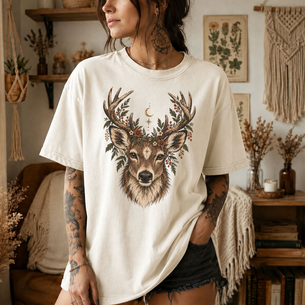Deer Celestial Woodland Autumn T-Shirt