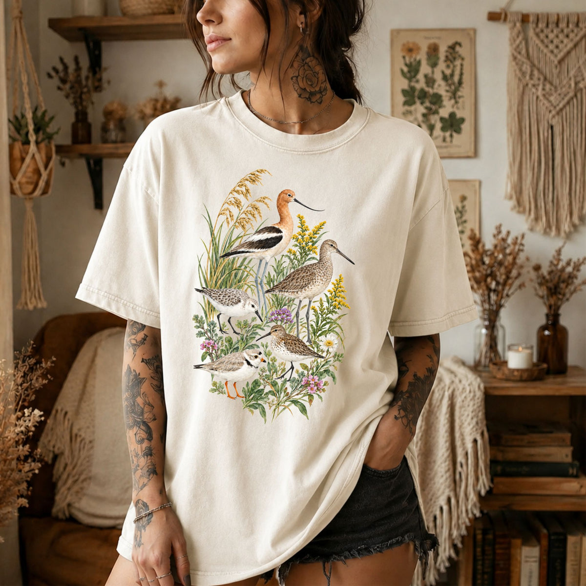 Botanical Shore Birds T-Shirt
