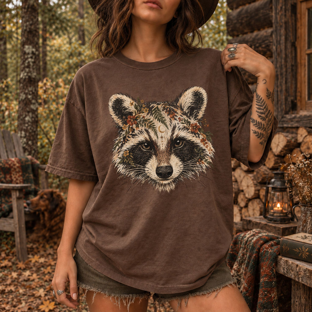 Raccoon Celestial Woodland Retro T-Shirt