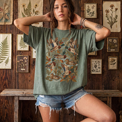 Patchwork Autumn Mallard Duck T-Shirt