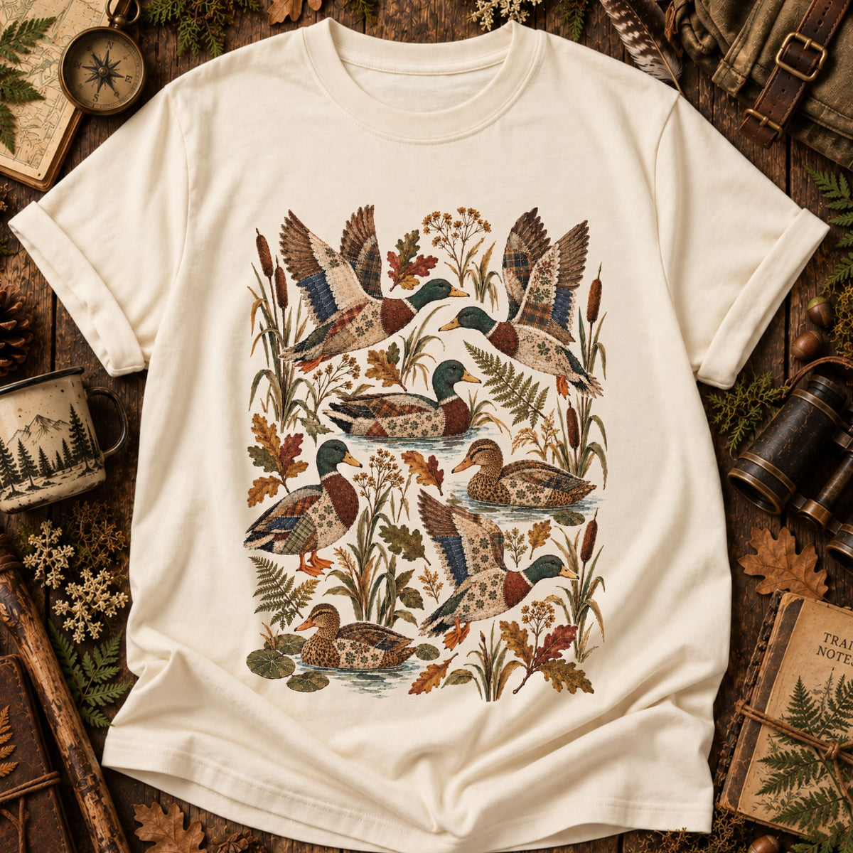 Patchwork Autumn Mallard Duck T-Shirt