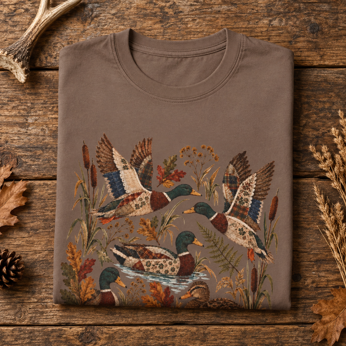 Patchwork Autumn Mallard Duck T-Shirt