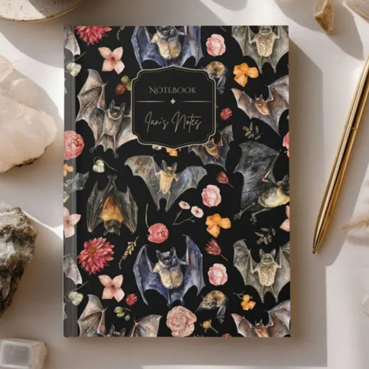Floral Bats Watercolor Hardcover Personalized Journal