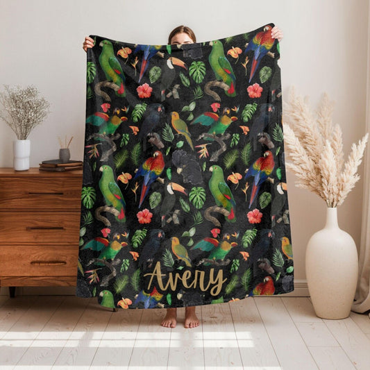 Tropical Parrot Print Fleece Throw Blanket